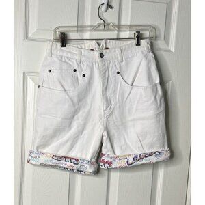 1980s Vintage LA Gear White Denim Shorts - Graffiti Cuff - Size 13/29" Waist
